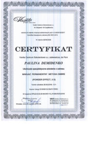 Certyfikat, Makijaż permanentny ombre, Paulina Demidenko, szkolenie