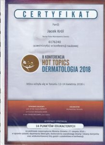 Jacek Król certyfikat dermatologiczny